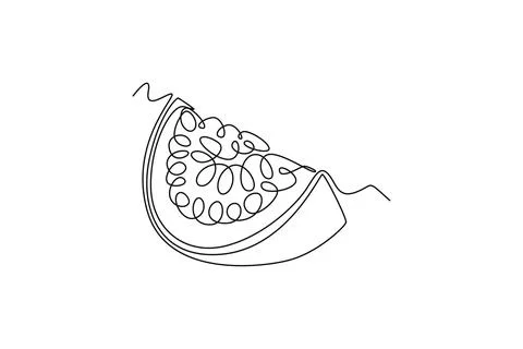 Single one line drawing of sliced healthy organic passion fruit for orchard.. Stock Illustration