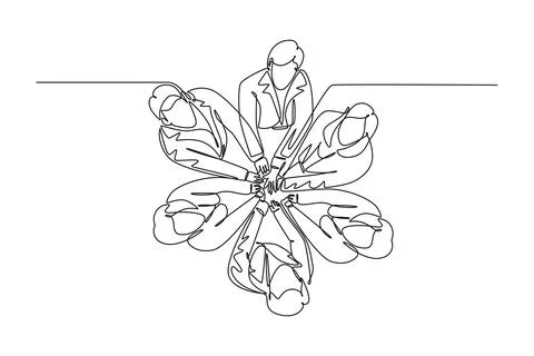 Single one line drawing top view businessmen and business woman handshaking.. 스톡 일러스트