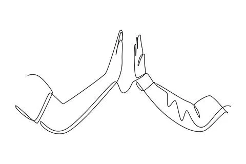 Single one line drawing two men giving high fives gesture hands wearing off.. イラスト素材