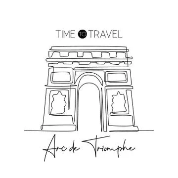 Single one line drawing of welcome to Arc de Triomphe landmark Illustrazione stock