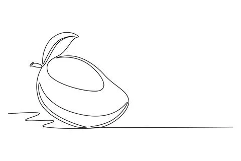 Single one line drawing of whole healthy organic mango for orchard logo ide.. Stock Illustration