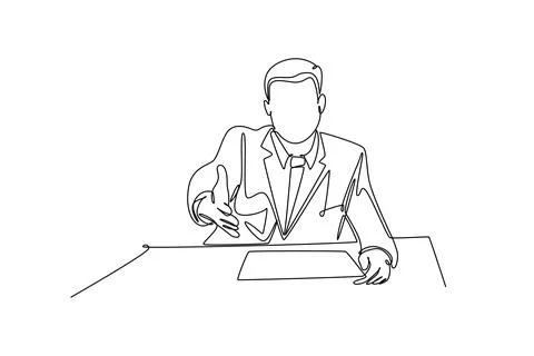 Single one line drawing young businessman make handshake gesture to his col.. Stock Illustration