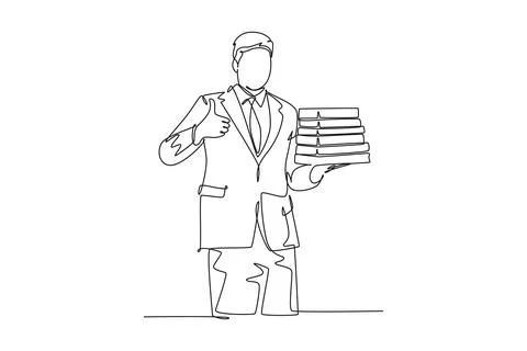 Single one line drawing young business man carrying stack of books on his h.. Stock-Illustration