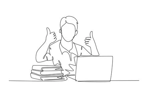Single one line drawing young happy male college student study in the campu.. Stock Illustration