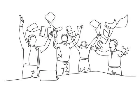 Single one line drawing young male and female stockbroker celebrate their s.. Stock-Illustration