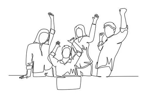 Single one line drawing young happy female start up CEO and his subordinate.. Ilustração Stock