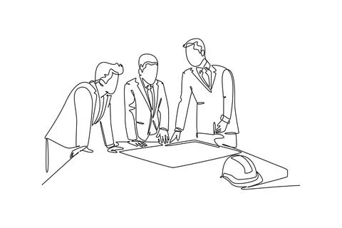 Single one line drawing young workers talking seriously about company polic.. Stock Illustration