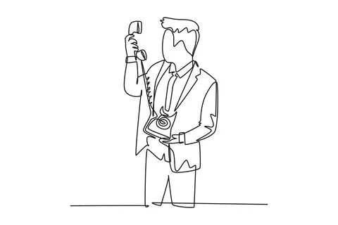Single one line drawing young of angry businessman shouting his staff on ph.. Stock Illustration