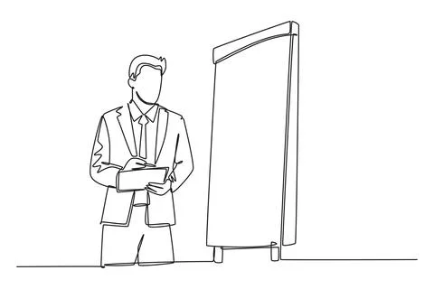 Single one line drawing young presenter watching mess data graph on screen .. Ilustración de archivo