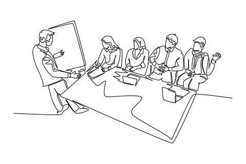 Single one line drawing young male business manager giving presentation to .. 스톡 일러스트