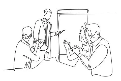 Single one line drawing young happy business trainer presenting great lesso.. Stockillustratie