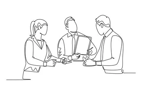 Single one line drawing young startup founder explain profit sharing plan t.. Stock Illustration