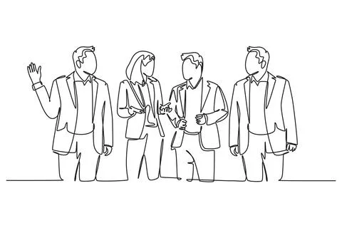 Single one line drawing young male and female employees have a little chat .. Stock Illustration