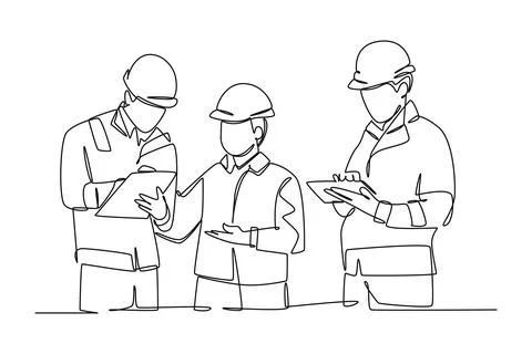 Single one line drawing of young architect, manager and engineer meeting at.. Stock Illustration