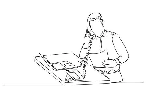 Single one line drawing young marketing manager reading sales report from s.. Stock Illustration