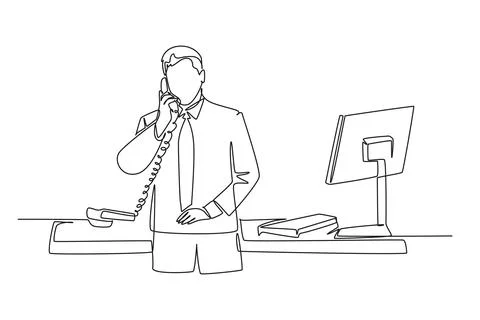 Single one line drawing young marketing manager discussing sales report fro.. Stock Illustration