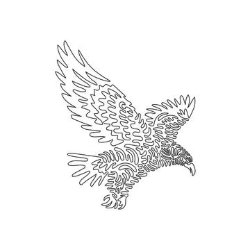 Single one line editable vector illustration of hawk is predatory birds Illustrazione stock