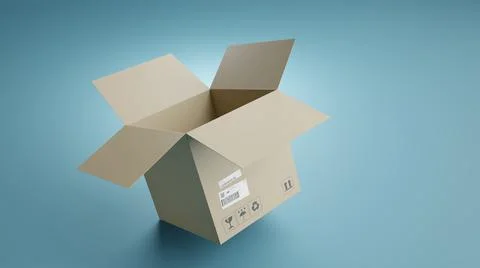 Single Open Cardboard Box For Package, Shipping and Delivery, With Signs Stock Illustration