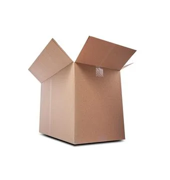 A single open empty brown cardboard box is isolated on a white. Stock Photos