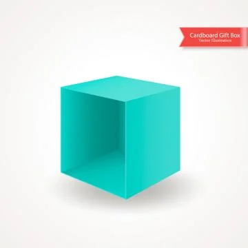 Single open empty cardboard green blue box without lid or cover. Packing lying イラスト素材