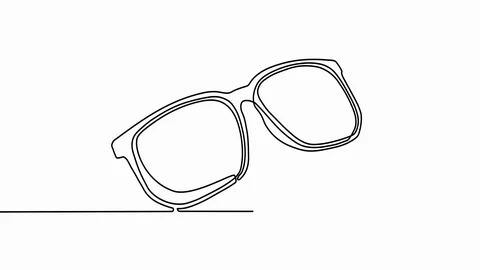 Single optical glasses or sunglasses with frame drawing in continuous line Stock Footage 108906710