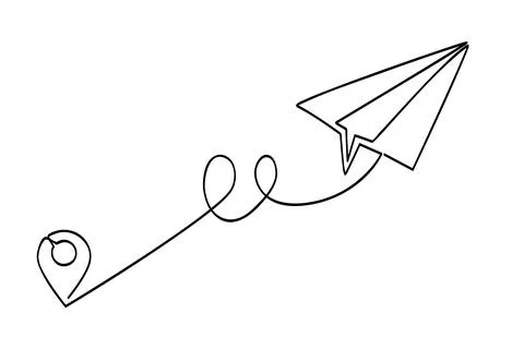 Single or continuous line art of vector map pointer Paper plane, isolated o.. Stock Illustration