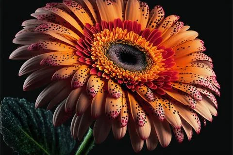 Single orange gerbera daisy flower on black background Stock Illustration