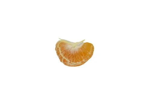 A single orange mandarin slice isolated on a white background. Stock Photos