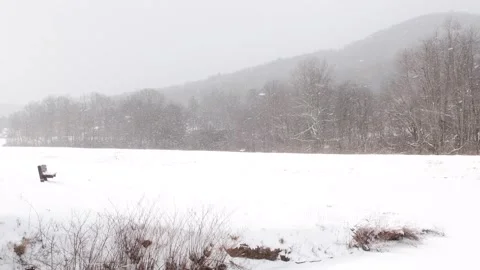 Single out park bench abstract snow storm Video stock 262379310