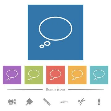 Single oval thought bubble outline flat white icons in square backgrounds Stockillustratie