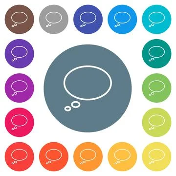Single oval thought bubble outline flat white icons on round color background Stock Illustration