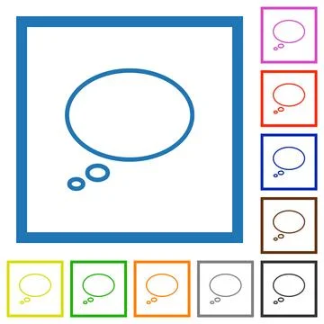 Single oval thought bubble outline flat framed icons Stock Illustration