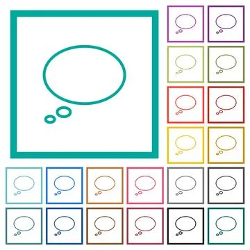 Single oval thought bubble outline flat color icons with quadrant frames イラスト素材