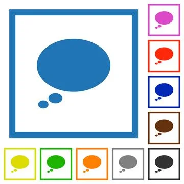 Single oval thought bubble solid flat framed icons Stockillustratie