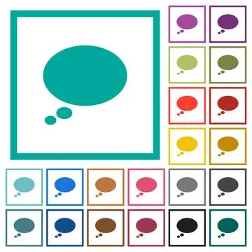 Single oval thought bubble solid flat color icons with quadrant frames Illustrazione stock