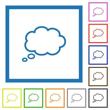 Single oval thought cloud outline flat framed icons 库存插图