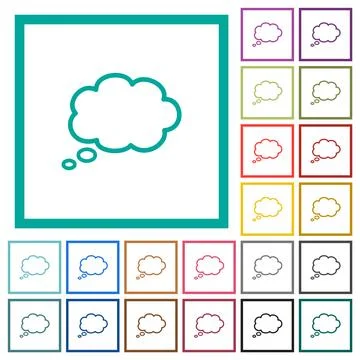 Single oval thought cloud outline flat color icons with quadrant frames Stock-Illustration