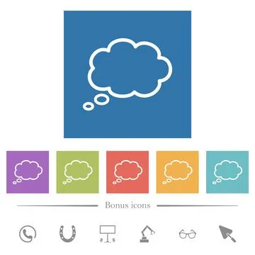 Single oval thought cloud outline flat white icons in square backgrounds Ilustración de archivo