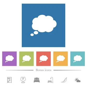 Single oval thought cloud solid flat white icons in square backgrounds 스톡 일러스트