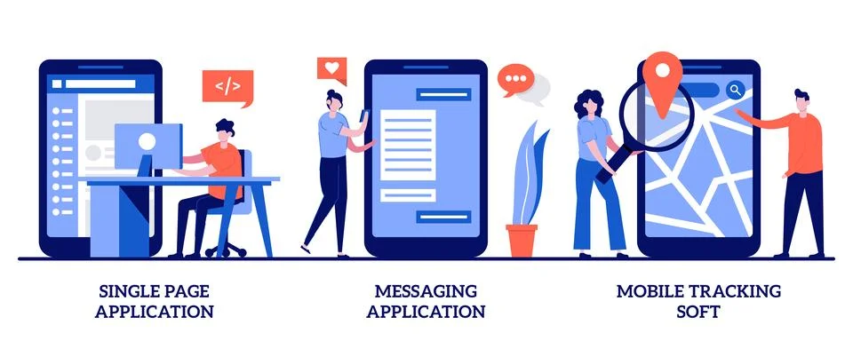 Single page application, messaging application, mobile tracking soft concep.. Stock-Illustration