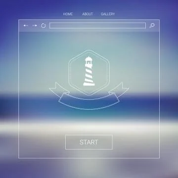 Single page website template with summer beach blurred background. Line icons Stock Illustration