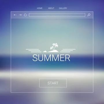 Single page website template with summer beach blurred background. Line icons Stock Illustration