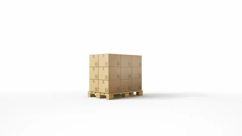 Single pallet with cardboard boxes isolated on white background. 動画素材 112462586
