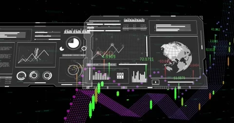 Single panel appearing, HUD cluster sliding, ribbons tracing, readouts updating, Stock Footage 334858370