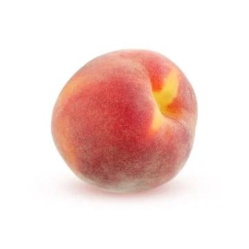 Single peach with shadow, isolated on white background. Stock Photos