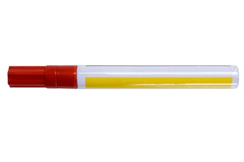 A single permanent marker with a red cap and a yellow stripe on its white b.. Stock Photos