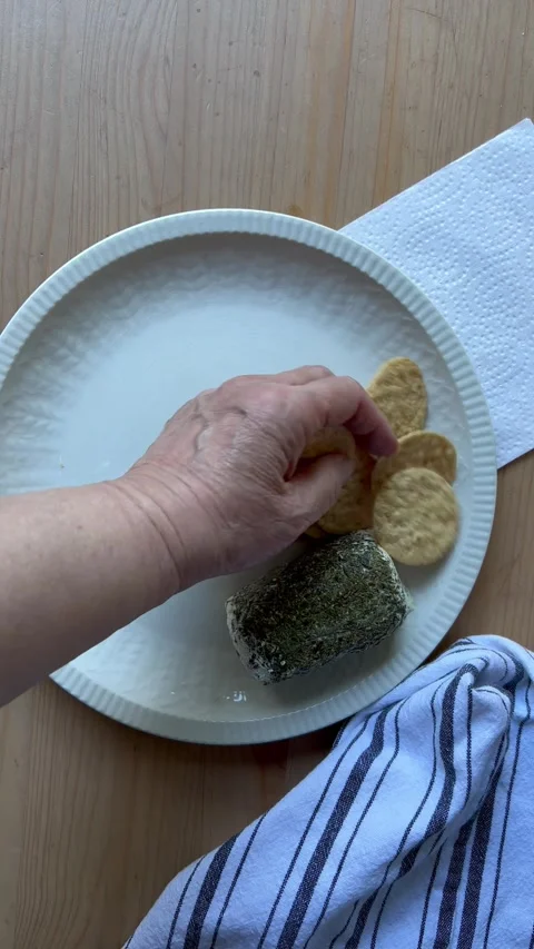 Single person dinner of cheese, crackers, watermelon Stock Footage 247663596