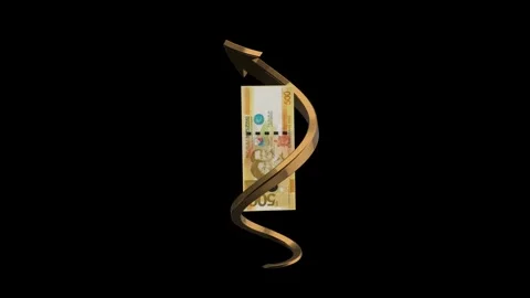 Single Philippine 500 piso note wrapped with a gold spiral arrow Stock Footage 318900098