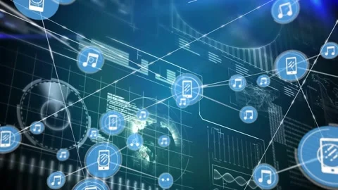 Single phone node spawning nodes and connecting lines, showing tech network over Stock Footage 331634190