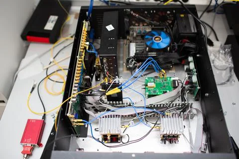 Single photon decoder encoder fiber optic cryptography. Foto stock